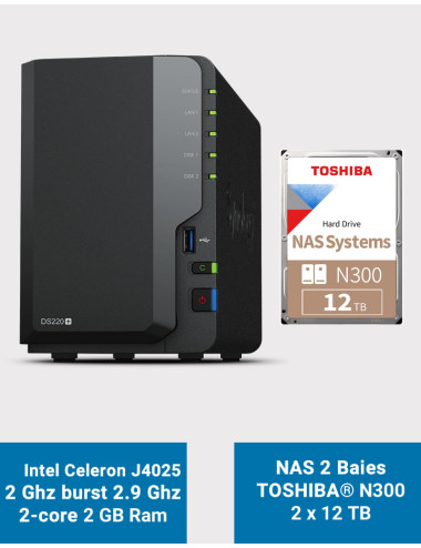 Synology DS220+ 2GB Servidor NAS Toshiba N300 24TB (2x12TB)