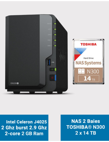 Synology DS220+ 2Go Serveur NAS Toshiba N300 28To (2x14To)