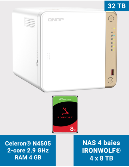 QNAP TS-462 4GB Serveur NAS IRONWOLF 32To (4x8To)