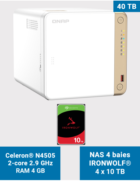 QNAP TS-462 4GB NAS Server IRONWOLF 40TB (4x10TB)