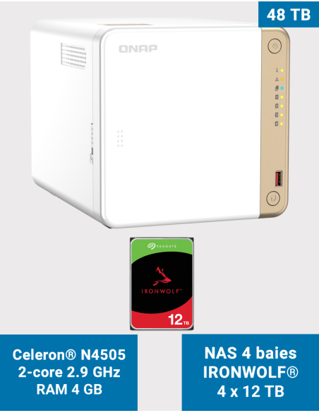 QNAP TS-462 4GB Serveur NAS IRONWOLF 48To (4x12To)