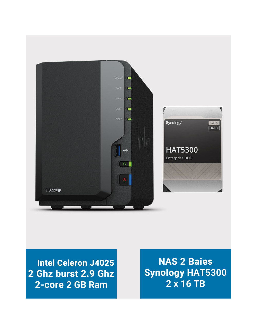 Synology DS220+ 2Go Serveur NAS HAT5300 32To (2x16To)