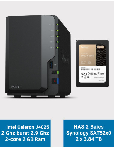 Synology DS220+ 2Go Serveur NAS SSD SAT5200 3840Go (2x1920Go)