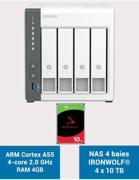 QNAP TS-433 4GB NAS Server IRONWOLF 40TB (4x10TB)