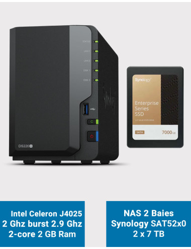 Synology DS220+ 2Go Serveur NAS SSD SAT5200 14To (2x7To)