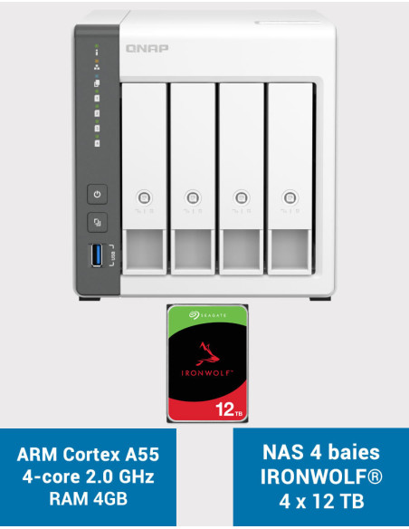 QNAP TS-433 4GB Servidor NAS IRONWOLF 48TB (4x12TB)
