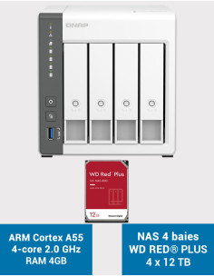 QNAP TS-433 4GB Serveur NAS WD RED PLUS 48To (4x12To)
