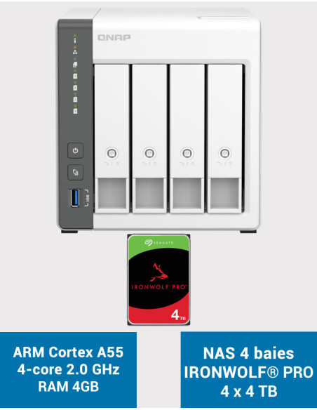 QNAP TS-433 4GB NAS Server IRONWOLF PRO 16TB (4x4TB)