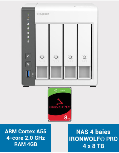 QNAP TS-433 4GB Servidor NAS IRONWOLF PRO 32TB (4x8TB)