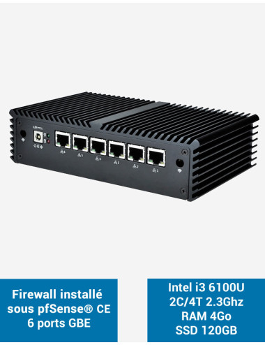 Firewall pfSense® Q5x Intel i3 6100U 6 puertos Gigabit 4GB SSD 120GB