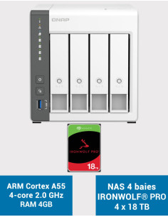 QNAP TS-433 4GB Serveur NAS IRONWOLF PRO 72To (4x18To)