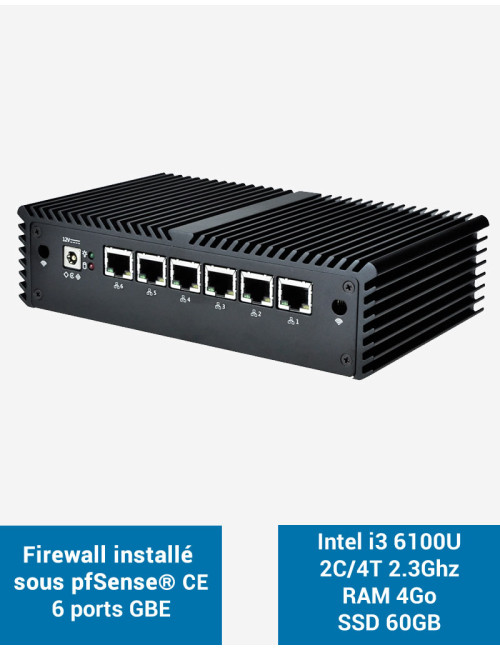 Firewall pfSense® Q5x Intel i3 6100U 6 ports Gigabit 4Go SSD 60Go