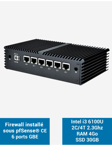 Firewall pfSense® Q5x Intel i3 6100U 6 ports Gigabit 4Go SSD 30Go