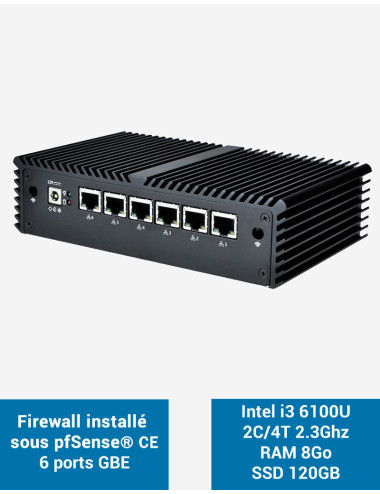 Firewall pfSense® Q5x Intel i3 6100U 6 ports Gigabit 8Go SSD 120Go