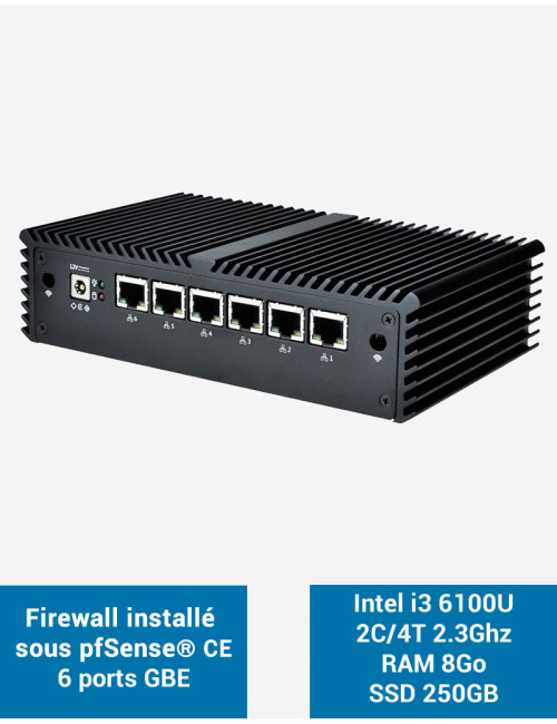 Firewall pfSense® Q5x Intel i3 6100U 6 ports Gigabit 8Go SSD 250Go