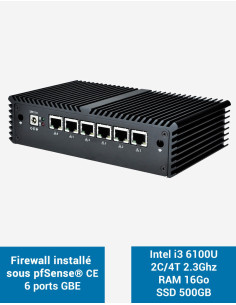 Firewall pfSense® Q5x Intel i3 6100U 6 ports Gigabit 16Go SSD 500Go