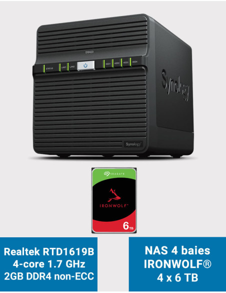 Synology DS423 2GB Servidor NAS IRONWOLF 24TB (4x6TB)