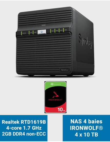 Synology DS423 2GB Serveur NAS IRONWOLF 40To (4x10To)