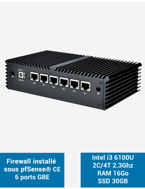 Firewall pfSense® Q5x Intel i3 6100U 6 Gigabit ports 16GB SSD 30GB