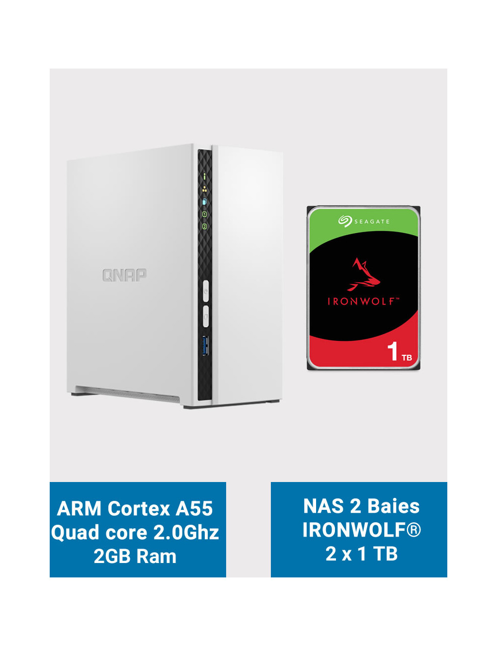 QNAP TS-233 Serveur NAS Seagate IronWolf 2To (2x1To)