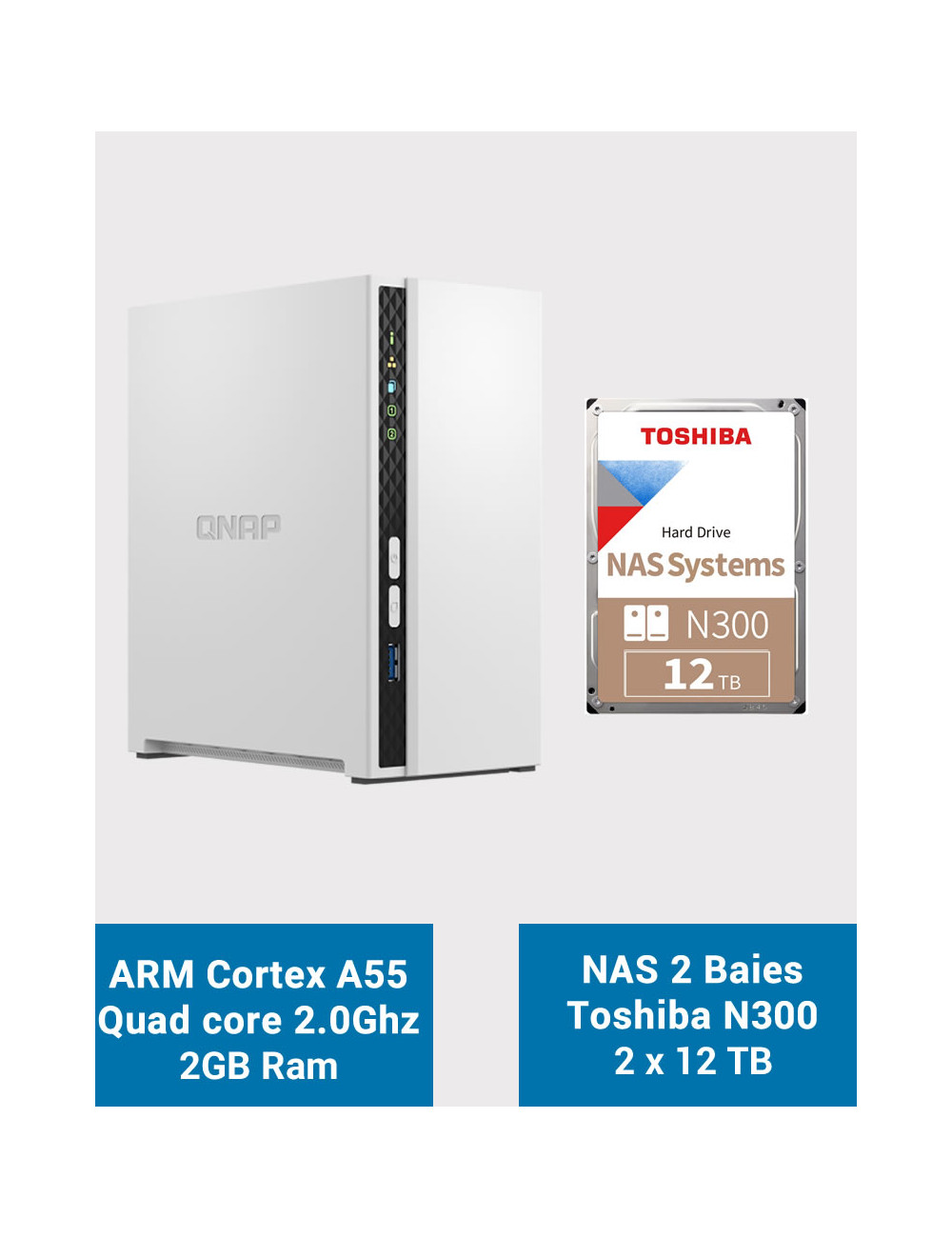 QNAP TS-233 NAS Server Toshiba N300 24TB (2x12TB)