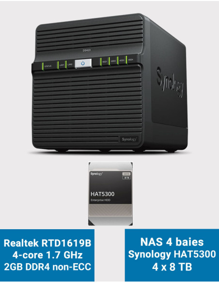 Synology DS423 2GB Serveur NAS HAT5300 32To (4x8To)