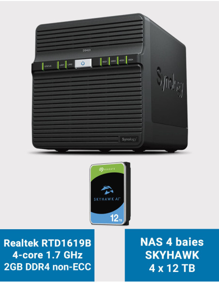 Synology DS423 2GB NAS Server SKYHAWK 48TB (4x12TB)