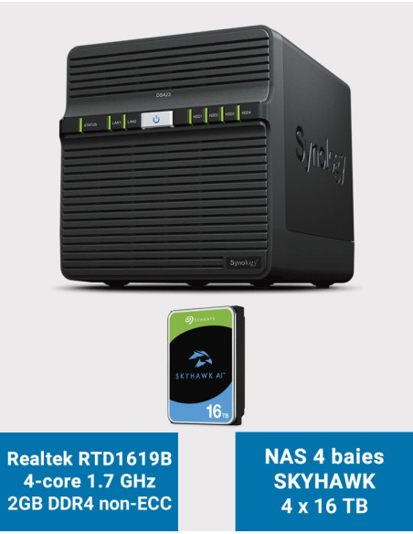 Synology DS423 2GB NAS Server SKYHAWK 64TB (4x16TB)