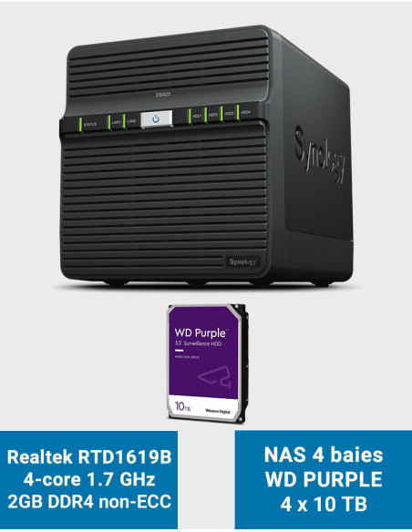 Synology DS423 2GB Servidor NAS WD PURPLE 40TB (4x10TB)