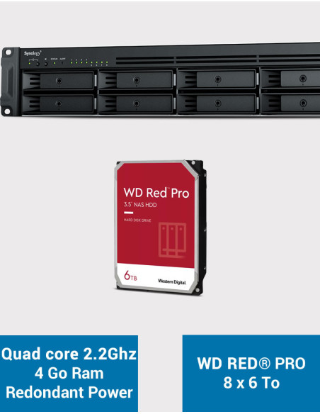 Synology RS1221RP+ Serveur NAS Rack (2 PSU) WD RED PRO 48To (8x6To)