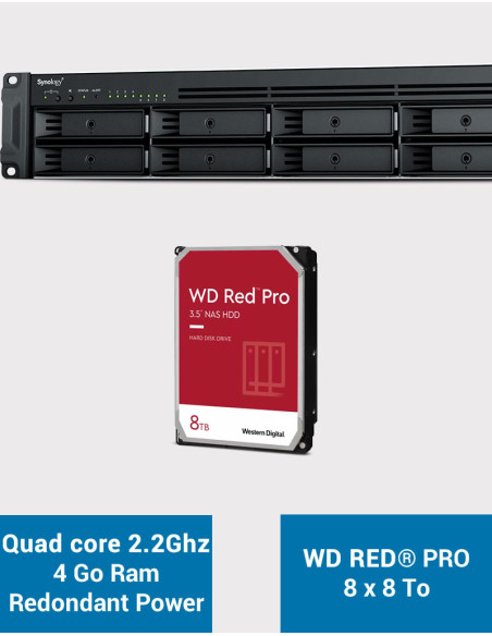 Synology RS1221RP+ Servidor NAS Rack (2 PSU) WD RED PRO 64TB (8x8TB)