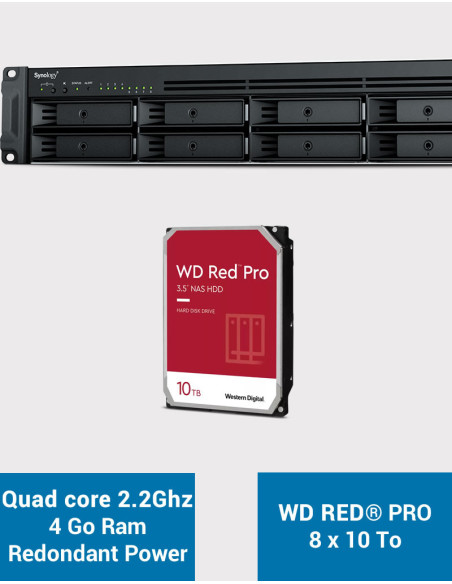 Synology RS1221RP+ Servidor NAS Rack (2 PSU) WD RED PRO 80TB (8x10TB)
