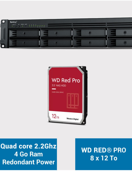Synology RS1221RP+ Servidor NAS Rack (2 PSU) WD RED PRO 96TB (8x12TB)
