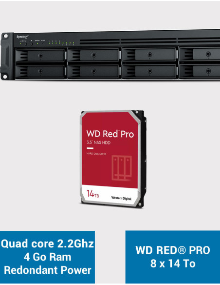 Synology RS1221RP+ Servidor NAS Rack (2 PSU) WD RED PRO 112TB (8x14TB)
