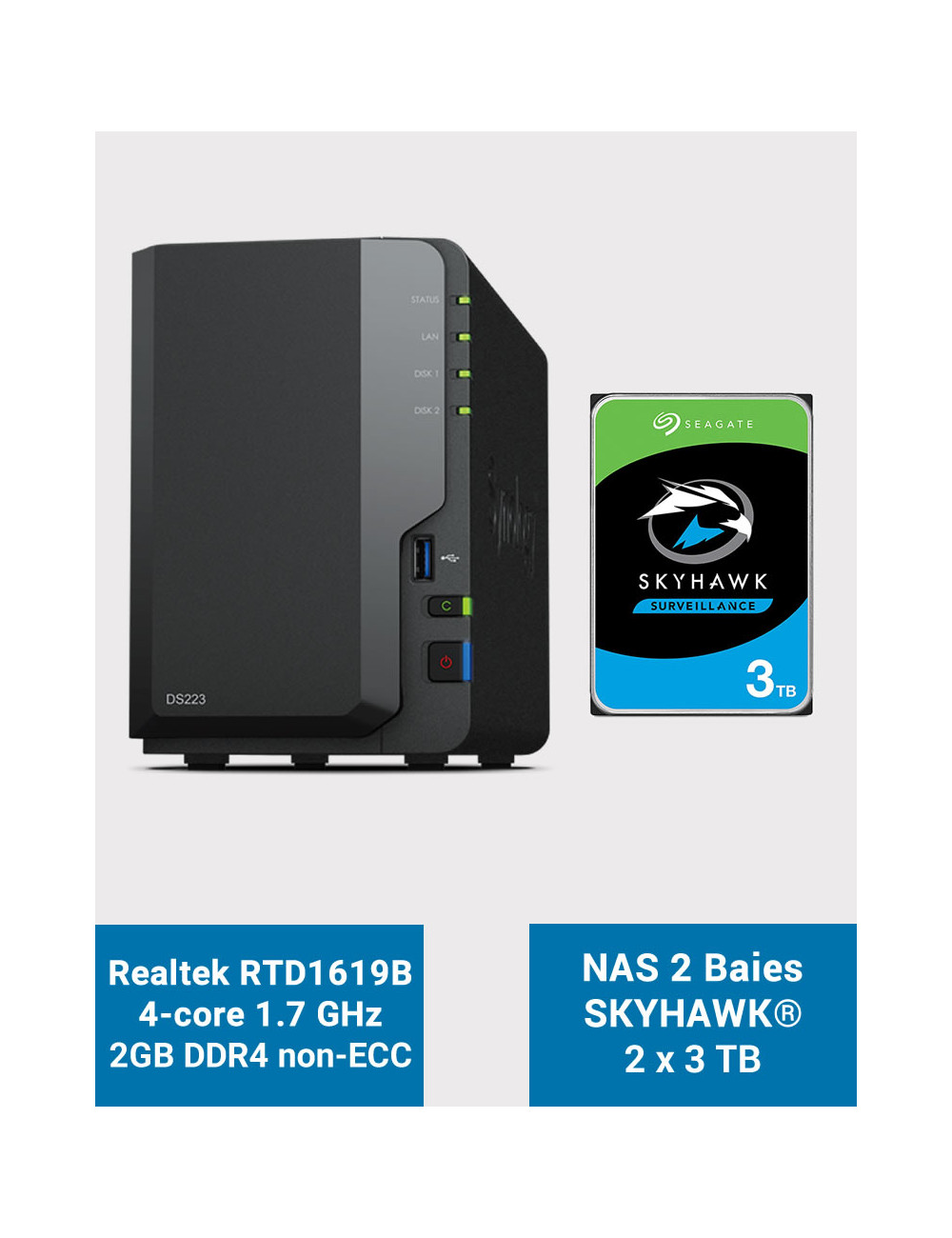 Synology DS223 Serveur NAS SkyHawk 6To (2x3To)