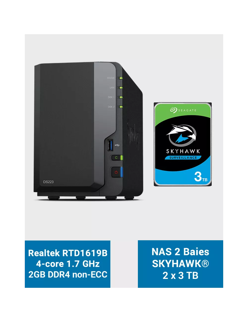 Synology DS223 Servidor NAS SkyHawk 6TB (2x3TB)