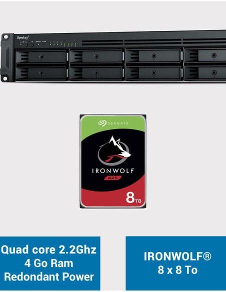 Synology RS1221RP+ Serveur NAS Rack (2 PSU) IRONWOLF 64To (8x8To)