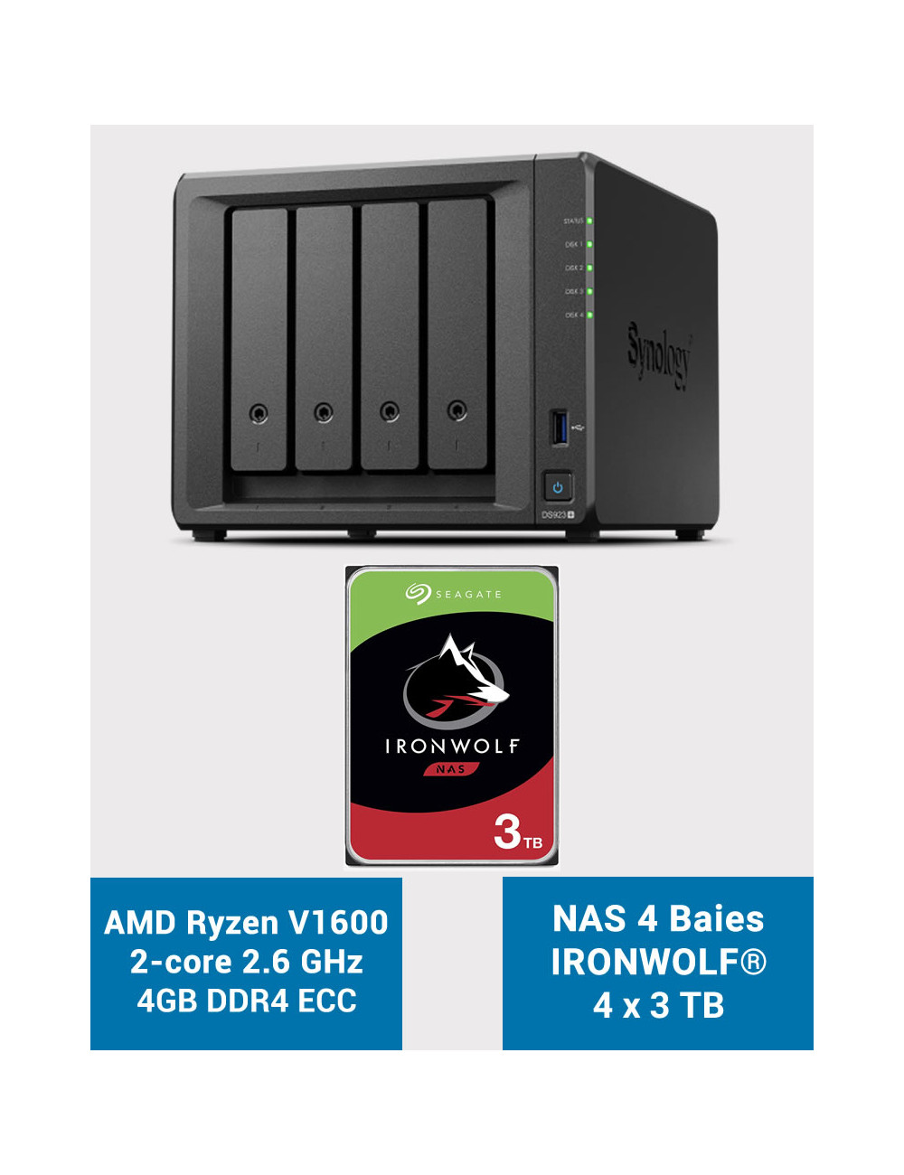 Synology DS923+ 4GB Serveur NAS IRONWOLF 12To (4x3To)
