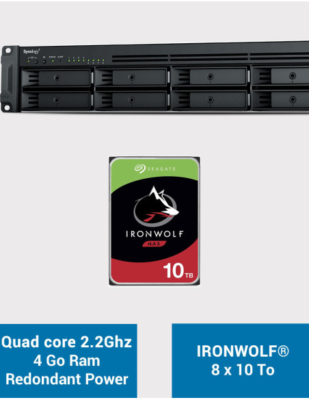 Synology RS1221RP+ Serveur NAS Rack (2 PSU) IRONWOLF 80To (8x10To)