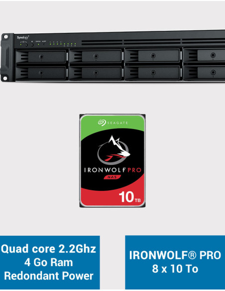 Synology RS1221RP+ NAS Rack Server (2 PSU) IRONWOLF PRO 80TB (8x10TB)