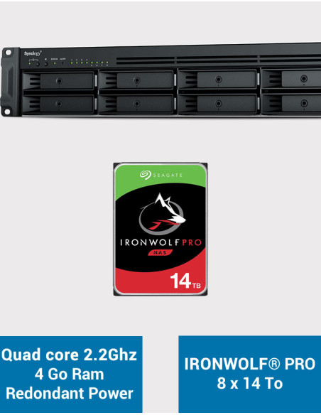 Synology RS1221RP+ Servidor NAS Rack (2 PSU) IRONWOLF PRO 112TB (8x14TB)