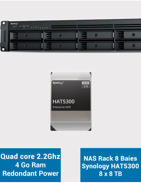 Synology RS1221RP+ Servidor NAS Rack (2 PSU) HAT5300 64TB (8x8TB)