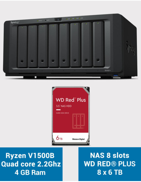 Synology DS1821+ Servidor NAS de 8 bahías WD RED PLUS 48TB (8x6TB)