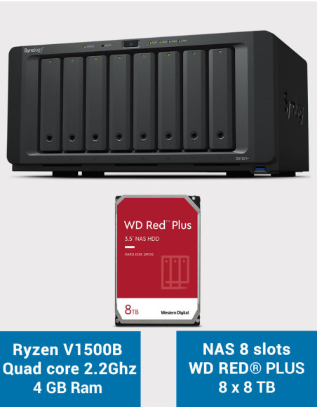 Synology DS1821+ Servidor NAS de 8 bahías WD RED PLUS 64TB (8x8TB)