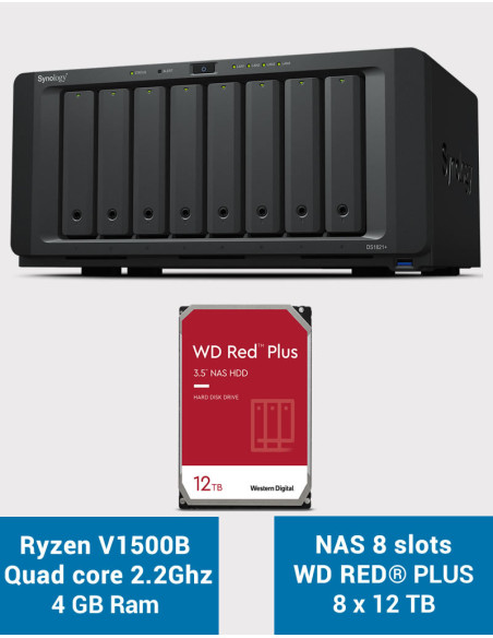 Synology DS1821+ Servidor NAS de 8 bahías WD RED PLUS 96TB (8x12TB)