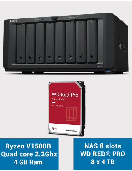 Synology DS1821+ Servidor NAS de 8 bahías WD RED PRO 32TB (8x4TB)