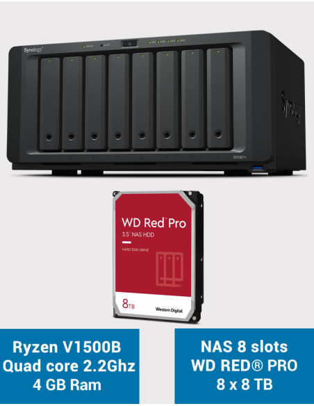Synology DS1821+ Serveur NAS 8 baies WD RED PRO 64To (8x8To)
