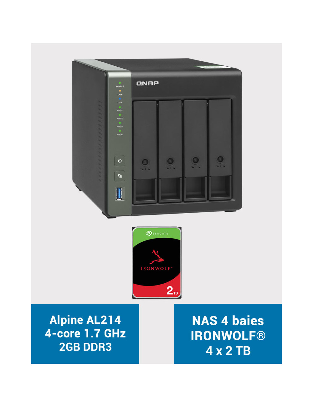 QNAP TS-431KX Serveur NAS IRONWOLF 8To (4x2To)