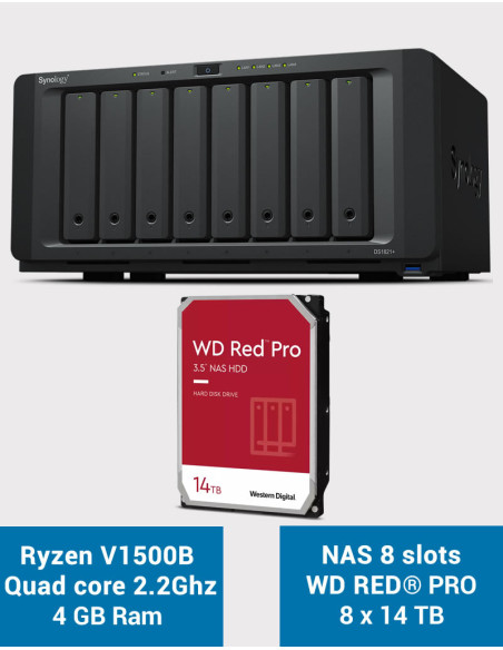 Synology DS1821+ Serveur NAS 8 baies WD RED PRO 112To (8x14To)
