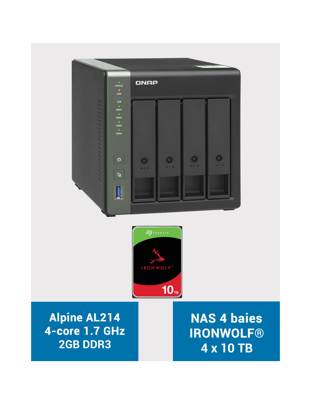 QNAP TS-431KX Serveur NAS IRONWOLF 40To (4x10To)